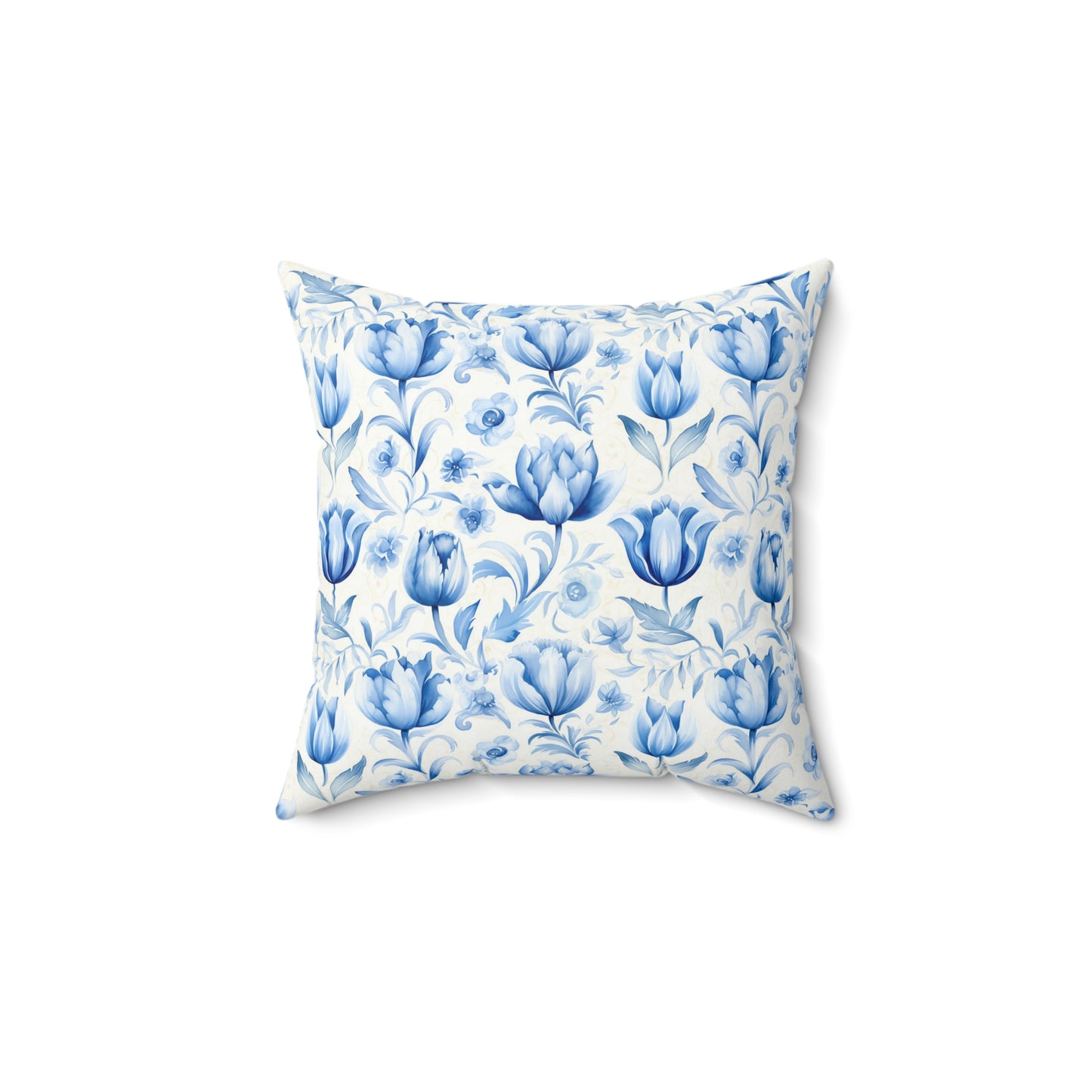 Blue and white floral Dutch Delft design Square Pillow, floral, Farmhouse, country cottage, scatter throw cushion