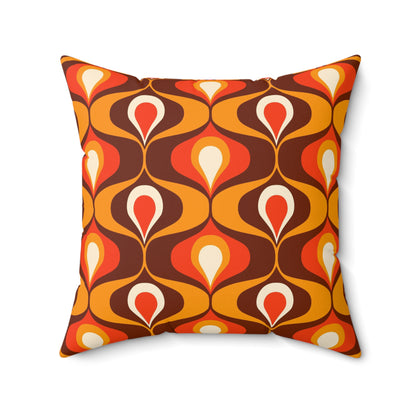 Orange and brown mid century modern retro inspired Spun Polyester Square Pillow, 60s 70s pattern, scatter throw cushion