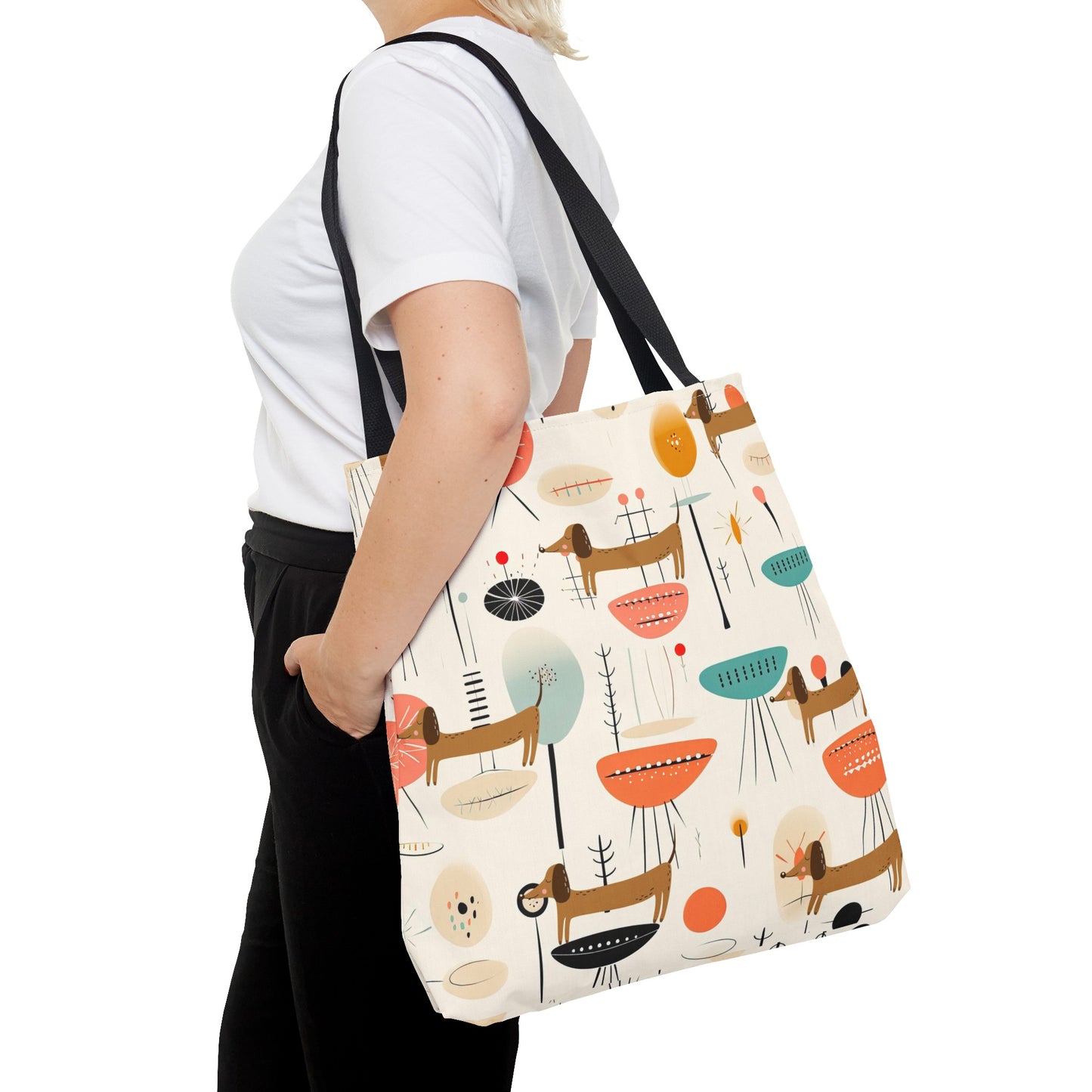 Tote Bag, Mid Century Modern Dachshund tote bag, carry bag, dog lover, beach, shopping, book bag, overnight or day trip tote bag