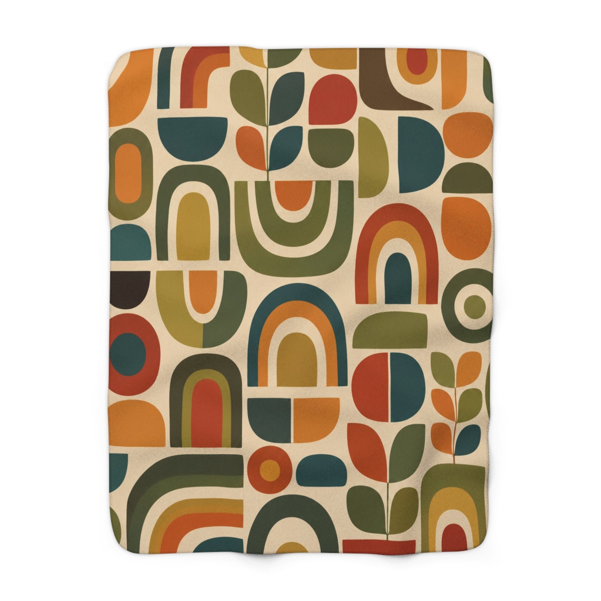 Retro Geometric Pattern Sherpa Blanket | Mid Century Rainbows