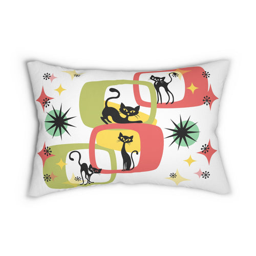 Atomic cat MCM Spun Polyester Lumbar Pillow, retro home decor, vintage inspired, Mid Century Modern, black cat lover gift