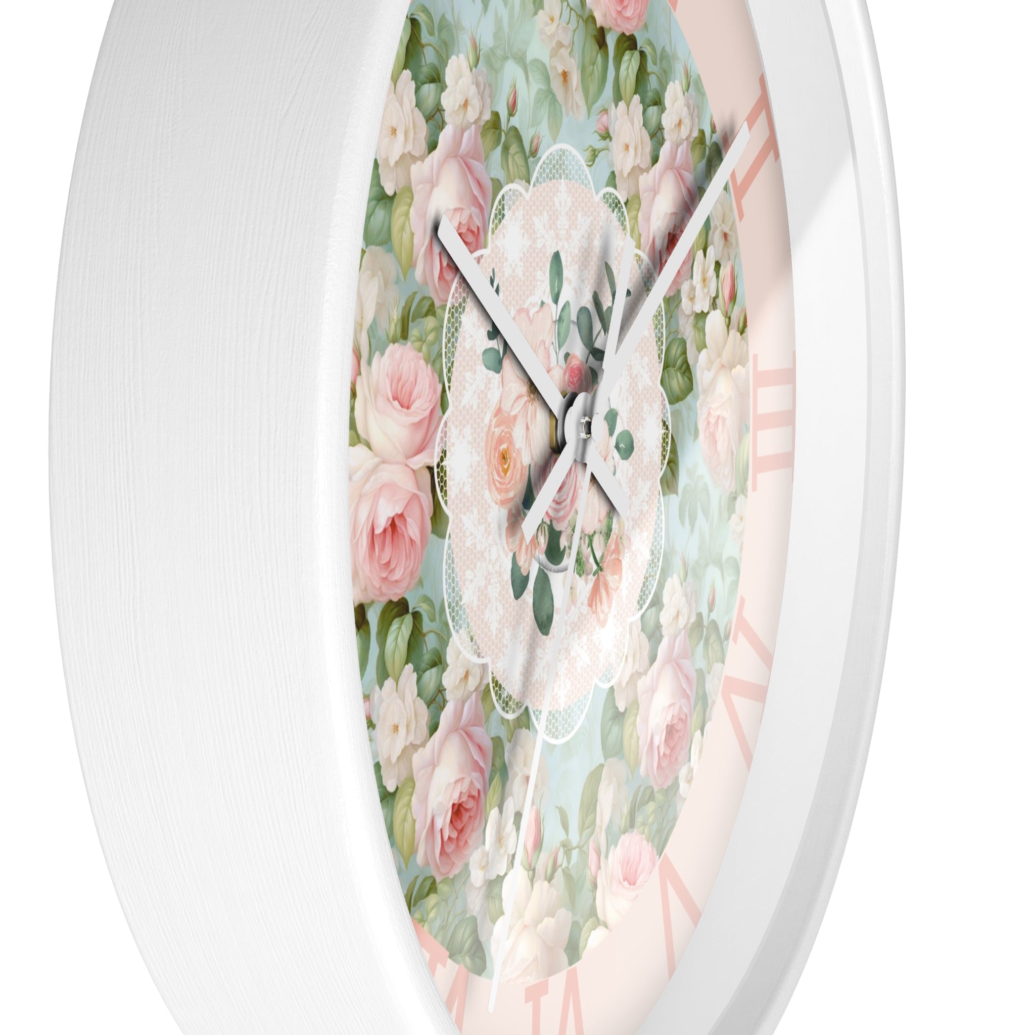 Shabby chic inspired pink rose Wall Clock, kitchen living room bedroom wall clock, silent mechanism