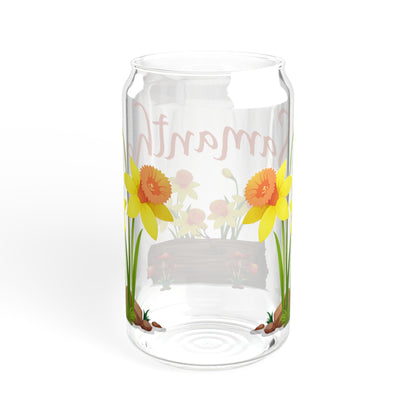 Personalized Daffodil spring Sipper Glass, 16oz, floral drinking glass, cute glass, iced coffee cup