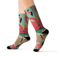 Tropical MCM Flamingo Socks | Sublimation Crew Socks, Summer Beach Pattern