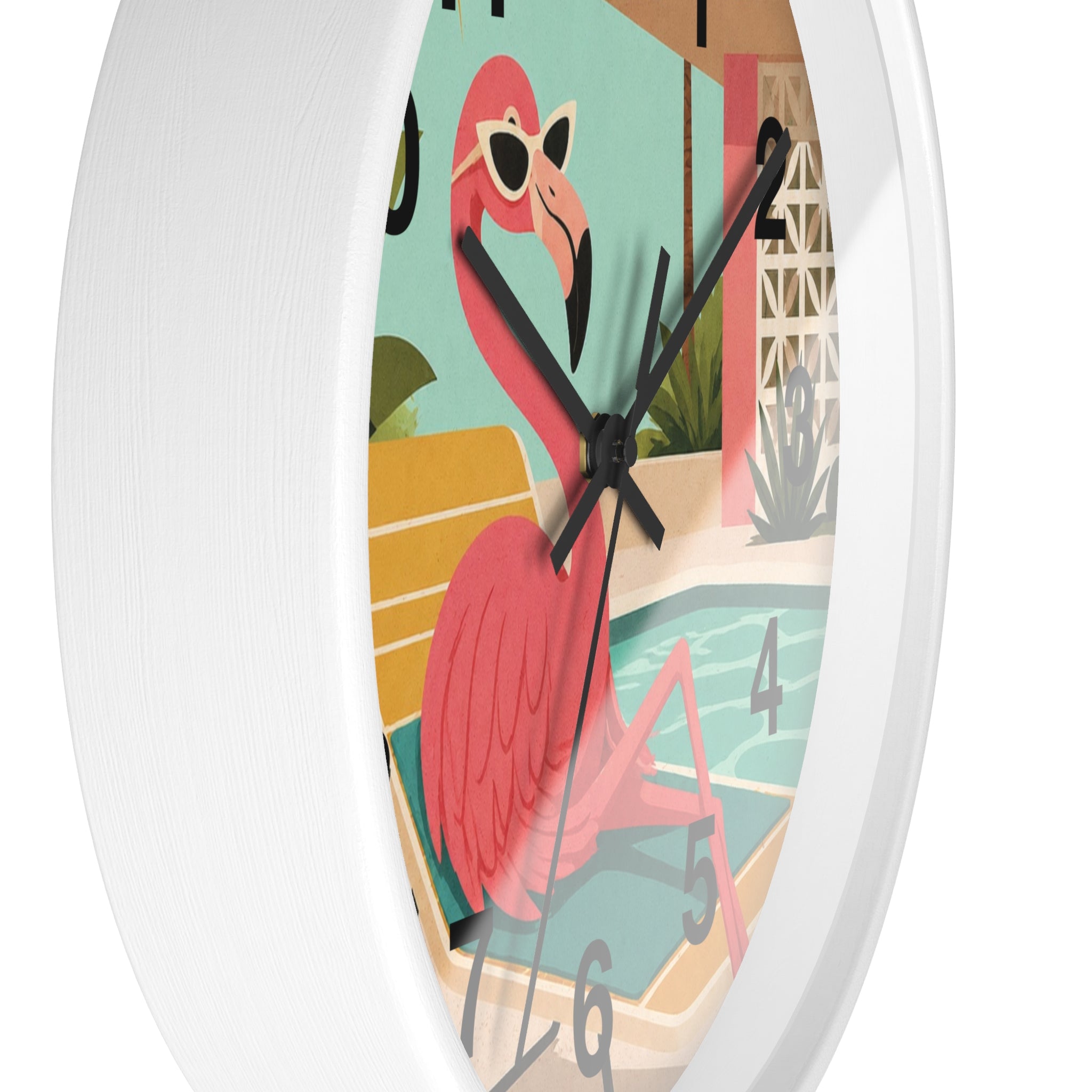 Retro Flamingo Poolside Wall Clock | Mid Century Tropical Illustration