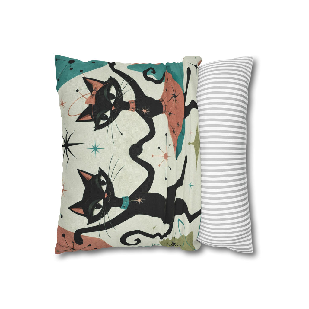 Dancing Retro Atomic Black Cats Pillowcase | Square Throw Pillowcase - COVER ONLY