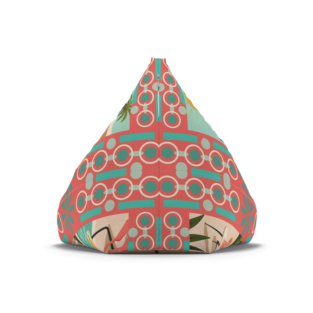 Tropical Pink Flamingo MCM Bean Bag Chair Cover | Retro Geometric Beach Print