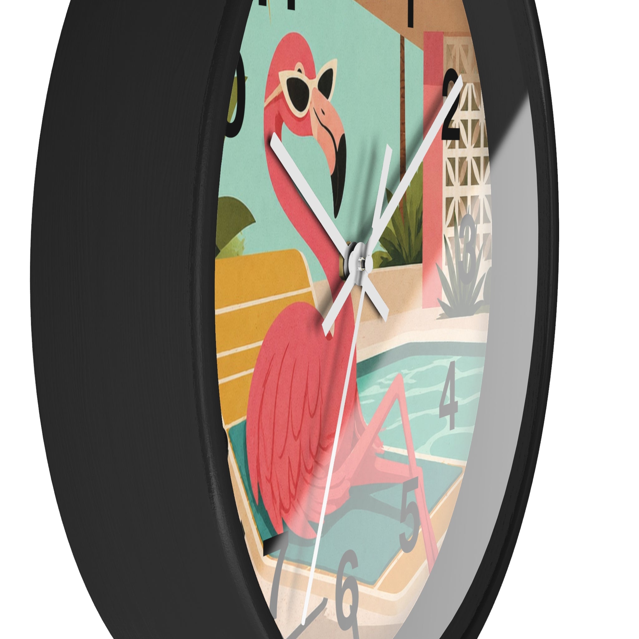 Retro Flamingo Poolside Wall Clock | Mid Century Tropical Illustration