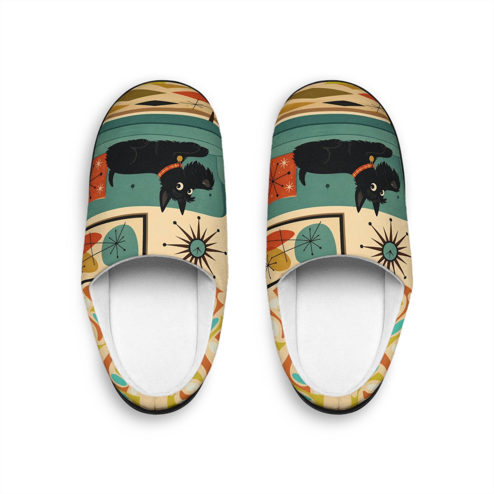 Mid-Century Black Cat Pattern Slippers | Indoor Cozy Slip-Ons