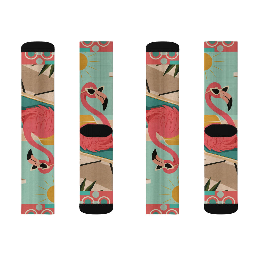 Tropical MCM Flamingo Socks | Sublimation Crew Socks, Summer Beach Pattern