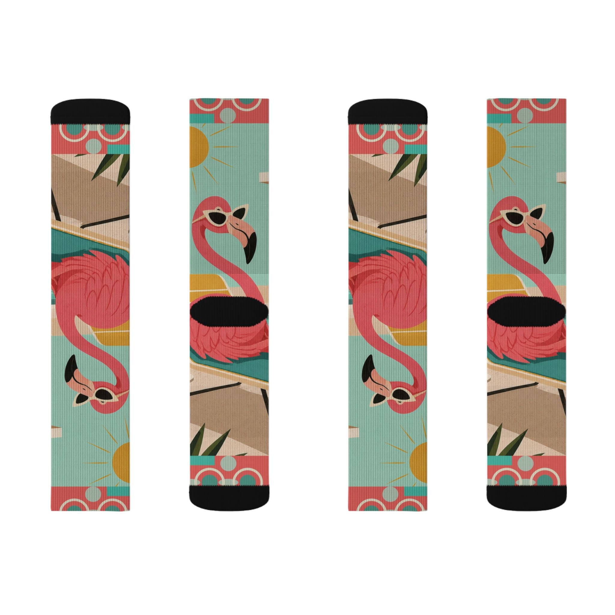 Tropical MCM Flamingo Socks | Sublimation Crew Socks, Summer Beach Pattern