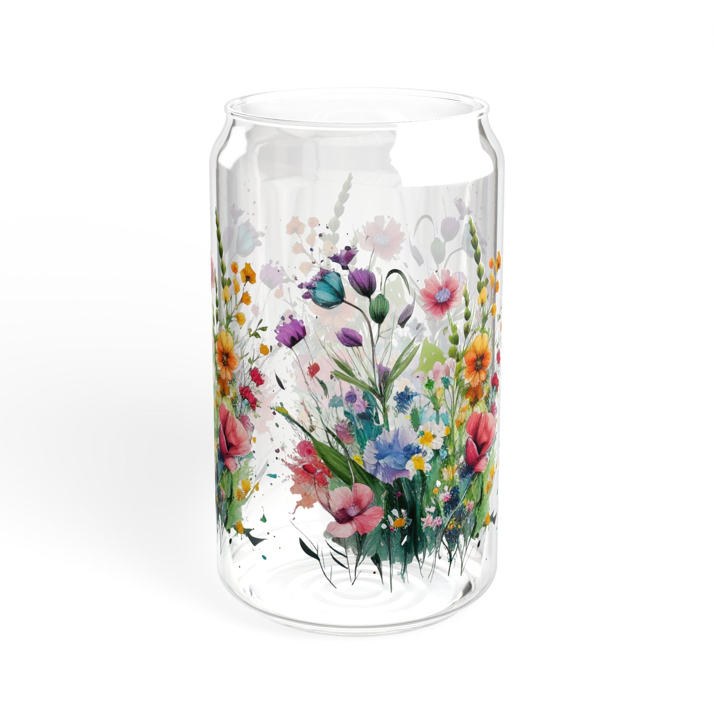 Wildflowers floral Sipper Glass, 16oz, flower glassware, cute coffee cup, iced coffee glass, drinking glass