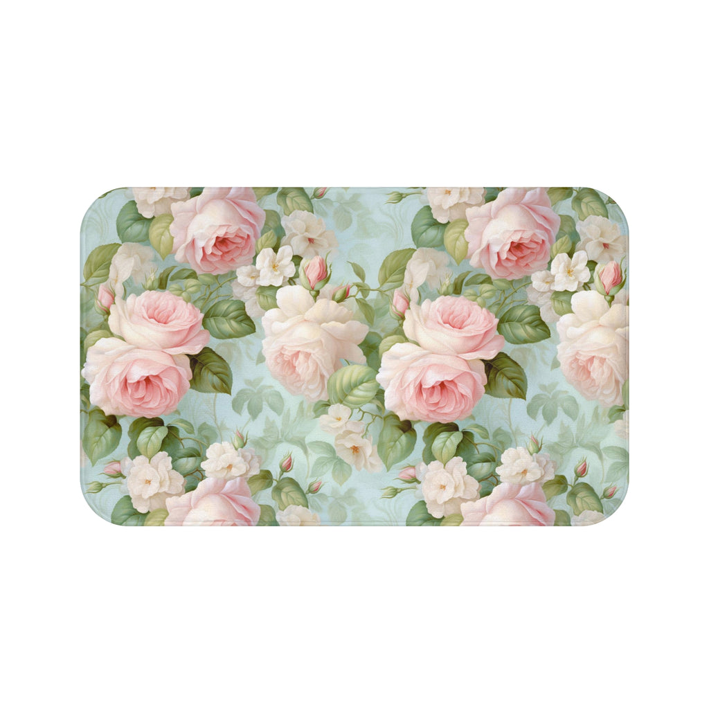 Pink vintage delicate roses Bath Mat, French vintage inspired, floral, anti-slip, shabby chic style bath mat