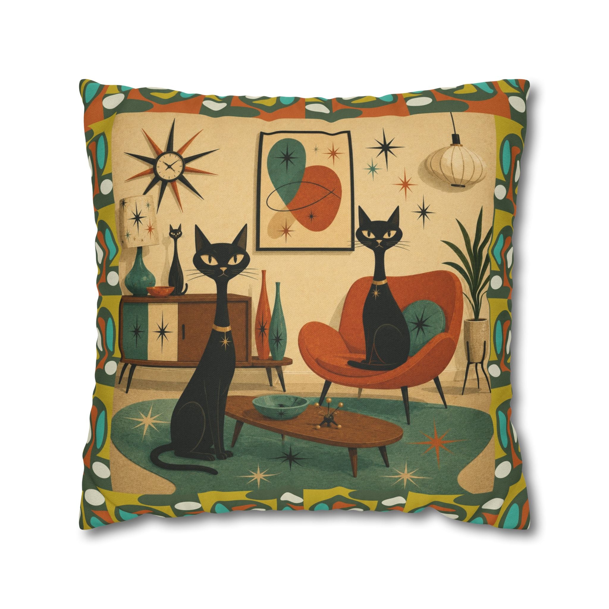 Mid Century Atomic Cats Pillowcase | Retro Atomic Living Room Throw Pillow - COVER ONLY