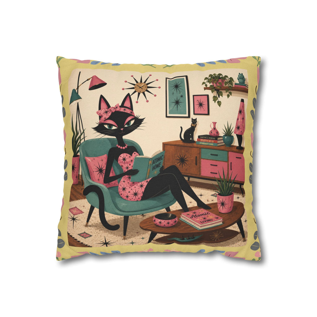 Retro Mid Century Atomic Cat Lounge Pillowcase | Square Pillowcase - COVER ONLY