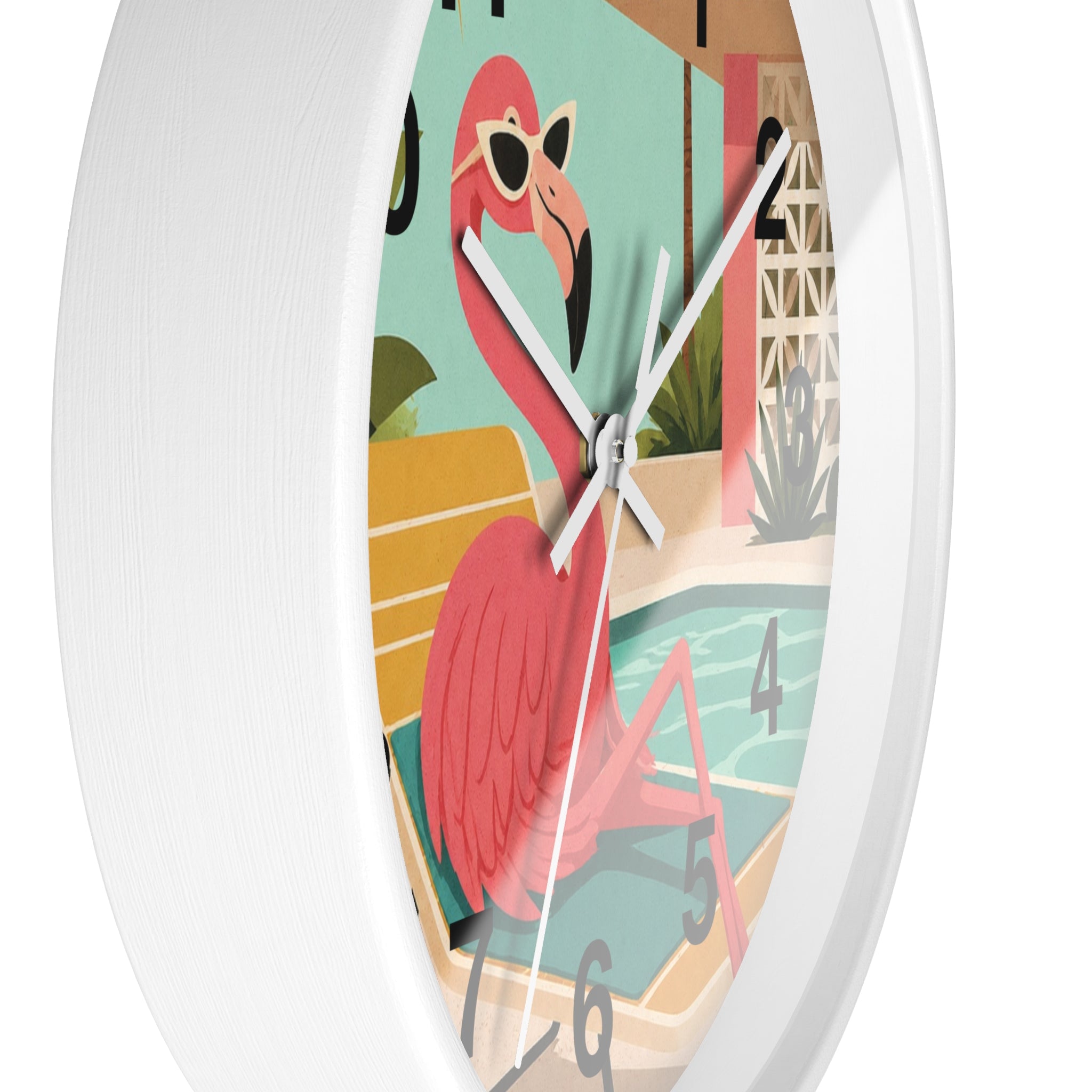 Retro Flamingo Poolside Wall Clock | Mid Century Tropical Illustration