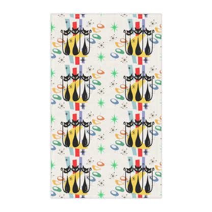 Atomic cat Mid Century Modern Kitchen Towel, cat tea towel, retro home bar decor, MCM kitchen towel