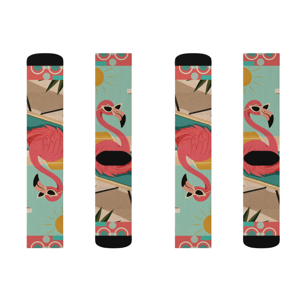 Tropical MCM Flamingo Socks | Sublimation Crew Socks, Summer Beach Pattern