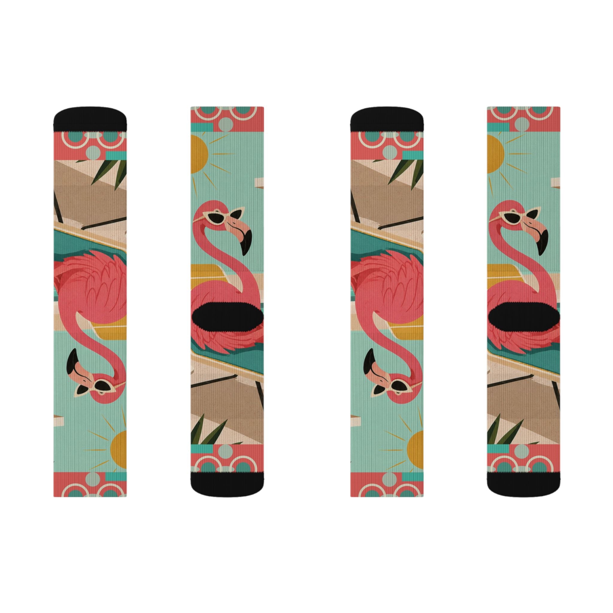 Tropical MCM Flamingo Socks | Sublimation Crew Socks, Summer Beach Pattern