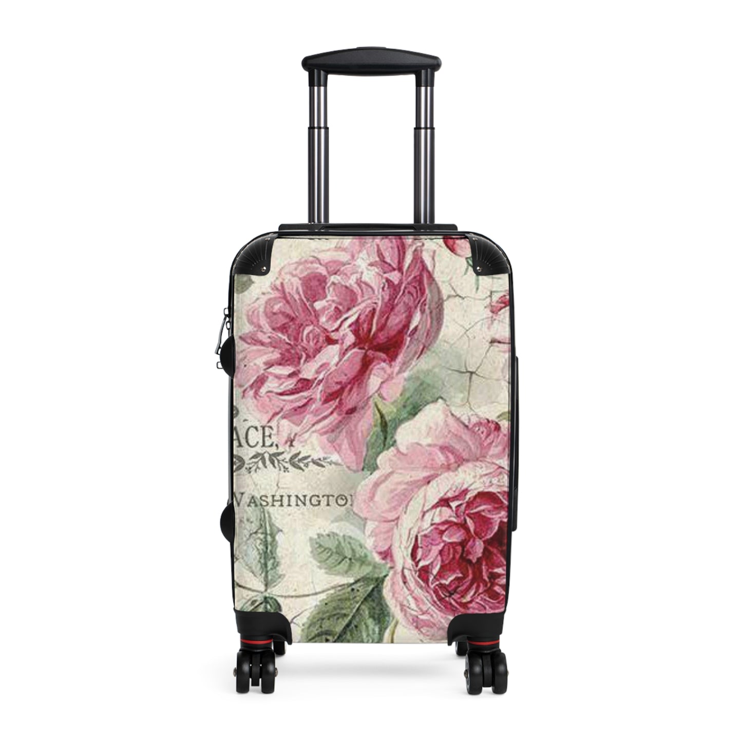 Vintage rose shabby chic style Suitcase on wheels, travel holiday luggage, carry on bag, lockable hard shell case