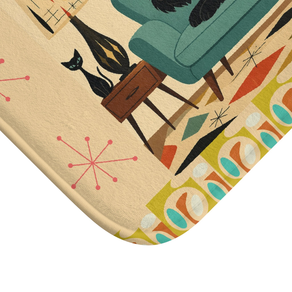 Mid Century Black Scotty Dog on Couch Bath Mat | Retro Atomic Living Room