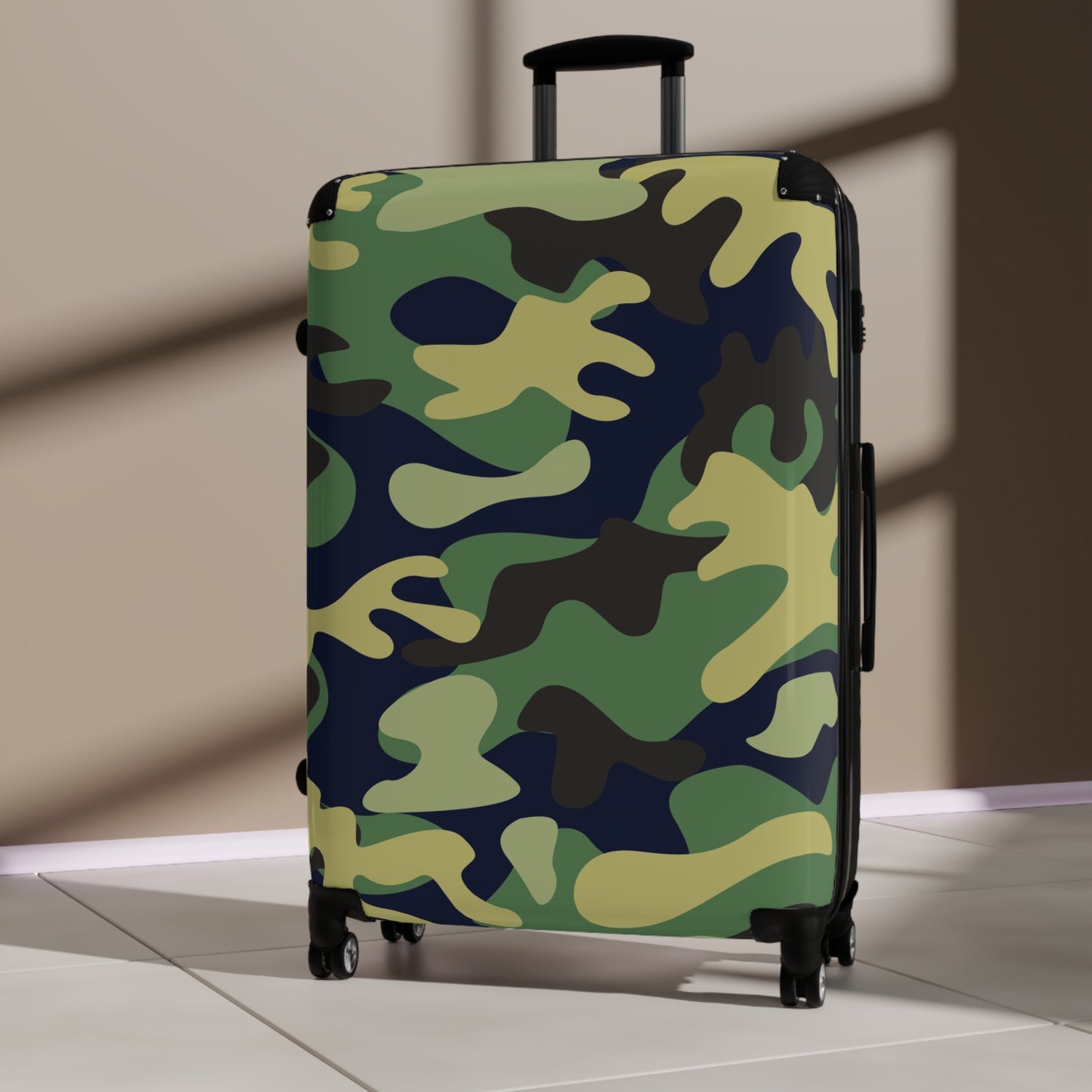 Camo travel Suitcase on wheels with secure lock, carry on luggage, roller case, camouflage, weekend bag, cabin suitcase, hard shell case