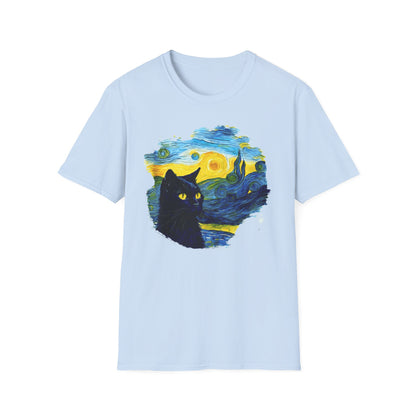 Cute black Cat with Van Gogh inspired Unisex Softstyle T-Shirt