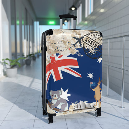 Made in Australia Suitcase with wheels, roller travel luggage, carry on bag, secure lockable holiday case