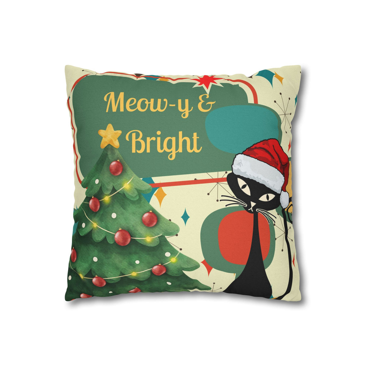 Meow-y & Bright Atomic Cat Christmas Pillowcase
