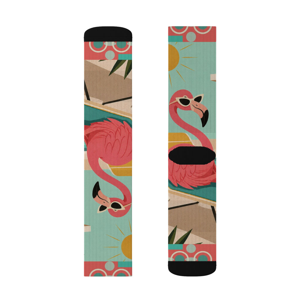 Tropical MCM Flamingo Socks | Sublimation Crew Socks, Summer Beach Pattern