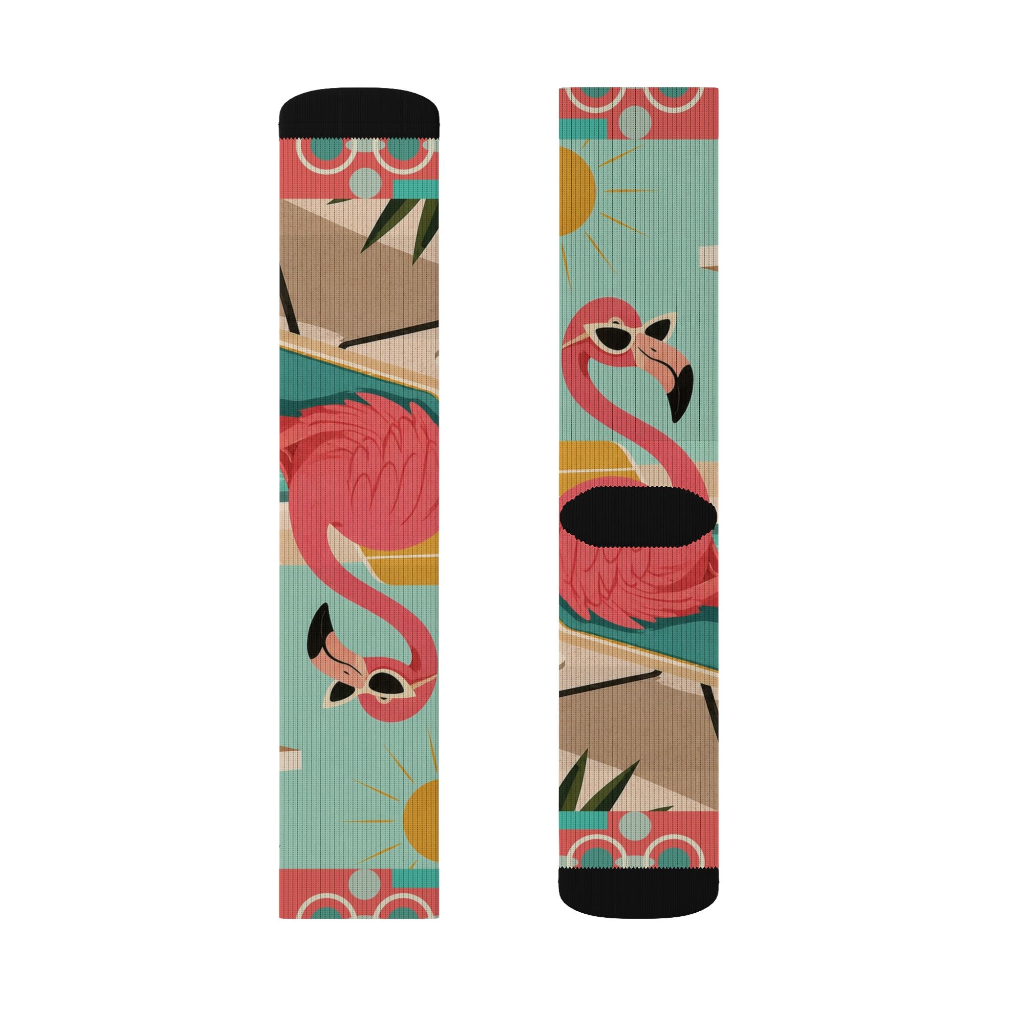 Tropical MCM Flamingo Socks | Sublimation Crew Socks, Summer Beach Pattern