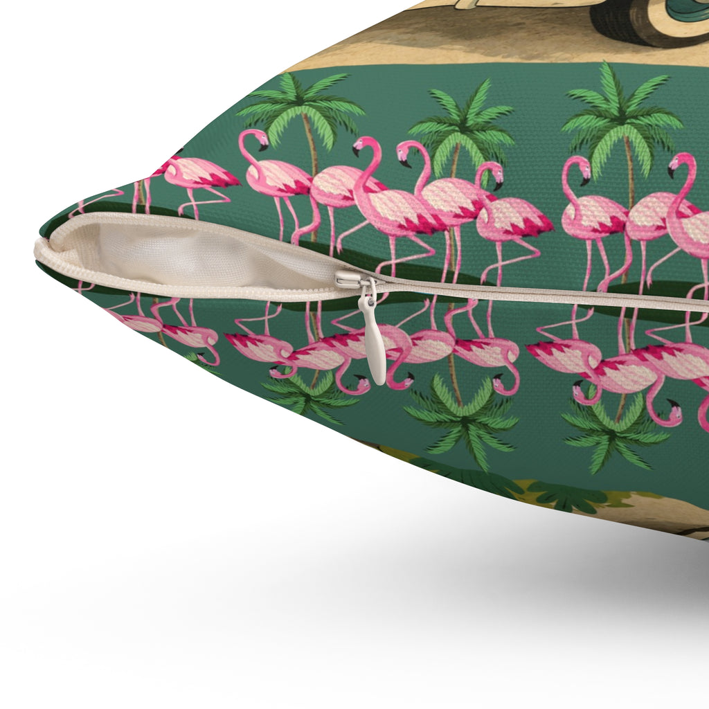 MCM Pink Flamingo Vintage Farm Truck Pillow | Retro Pickup with Farm Animals