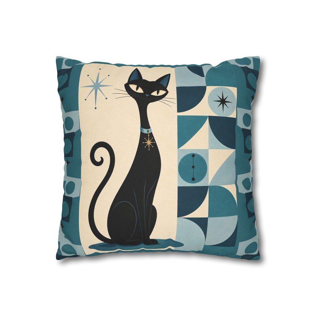 Mid Century Atomic Black Cat Pillowcase | Square Pillowcase, Retro Geometric Cat - COVER ONLY