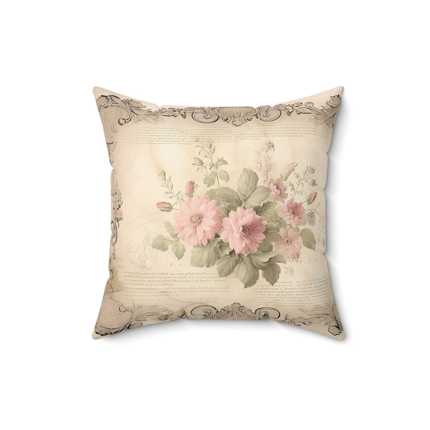 Shabby chic old certificate roses Square Pillow, vintage inspired, Farmhouse, country cottage, scatter throw cushion