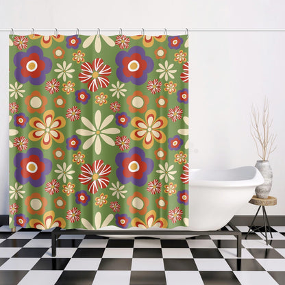 Retro hippie flowers Quick-drying Shower Curtain, vintage inspired, bathtub stall shower curtain