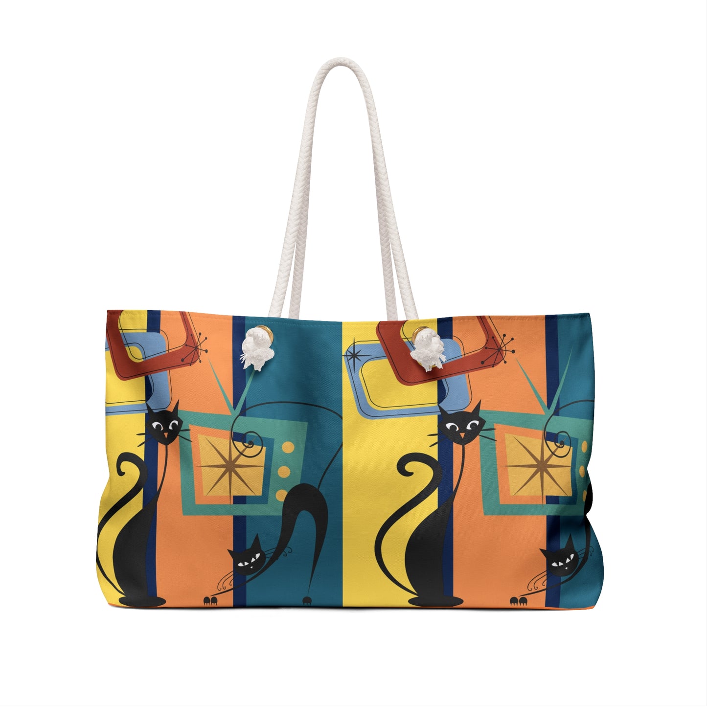 Atomic cat retro Weekender Bag, oversized tote bag, beach, holiday, day trip, shopping, carry bag