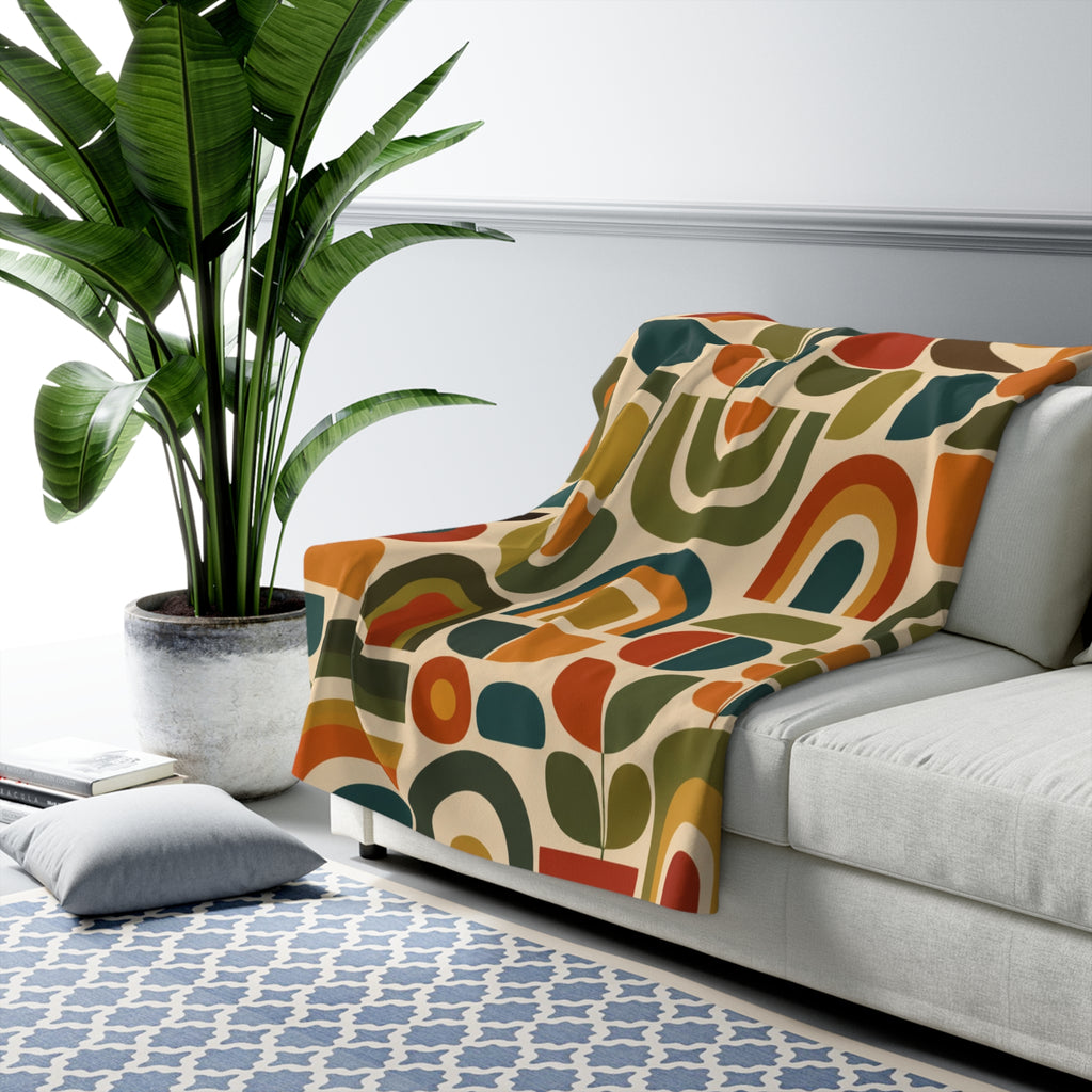 Retro Geometric Pattern Sherpa Blanket | Mid Century Rainbows