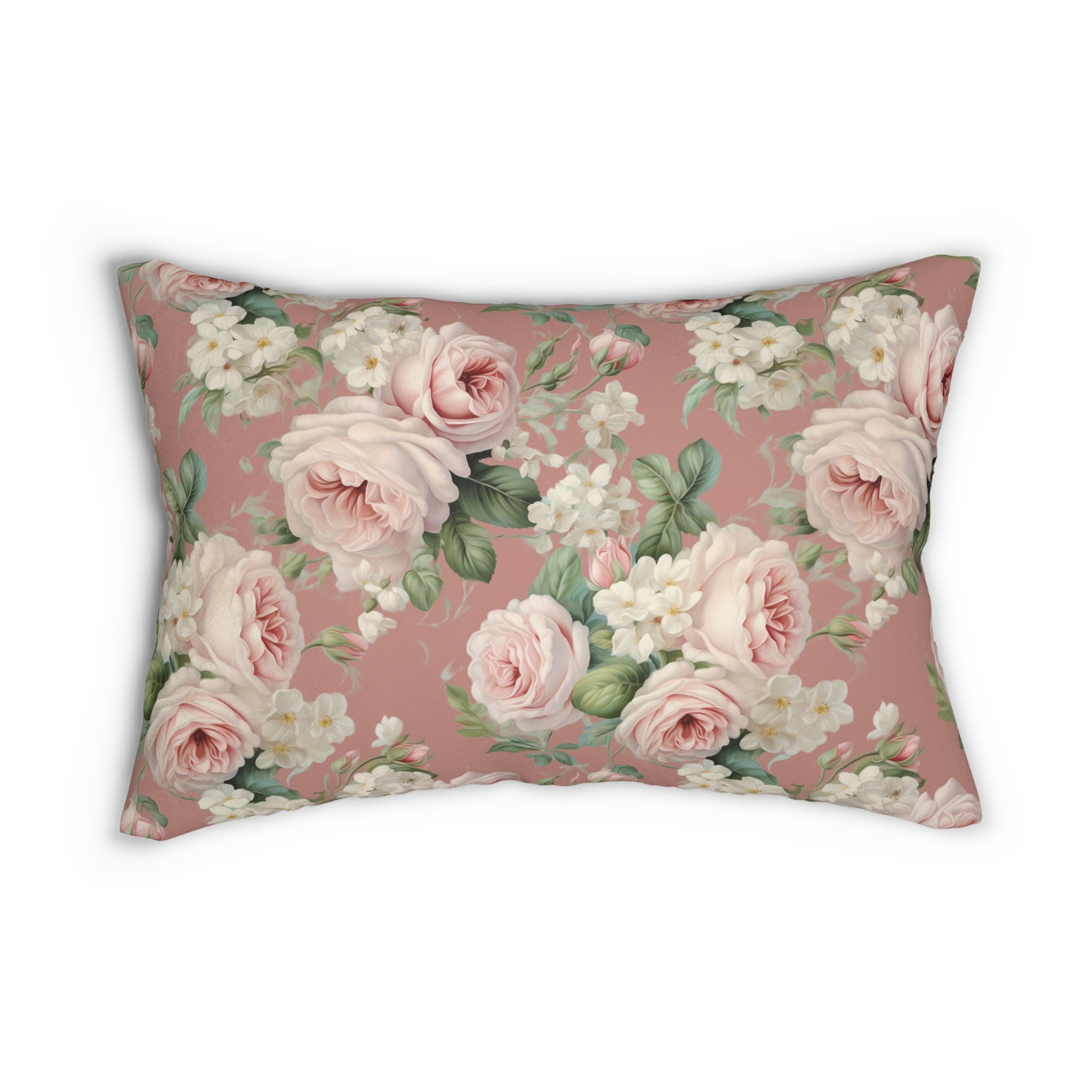 Floral Lumbar Pillow - Soft Rose Design, Decorative Couch Cushion, Vintage Home Decor, Gift for Anniversary, Wedding, Birthday, Boho Style