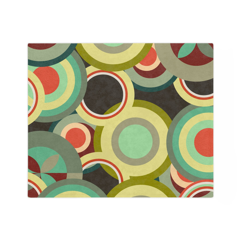 Retro colorful circles Velveteen Microfiber Blanket, Mid Century Modern, MCM throw, bedroom living room decor, geometric shapes bedding