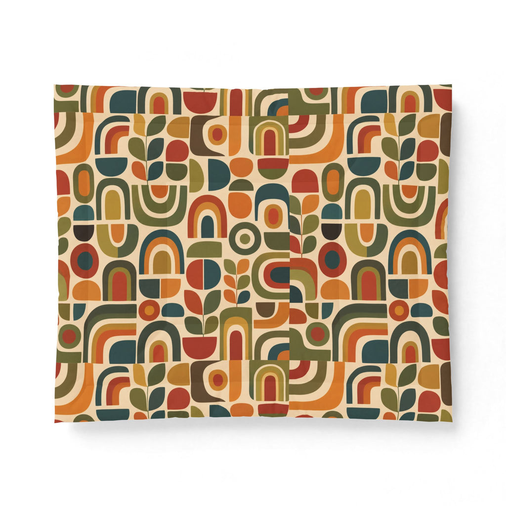 Retro Geometric Pattern Comforter | Mid Century Shapes, Earth Tones
