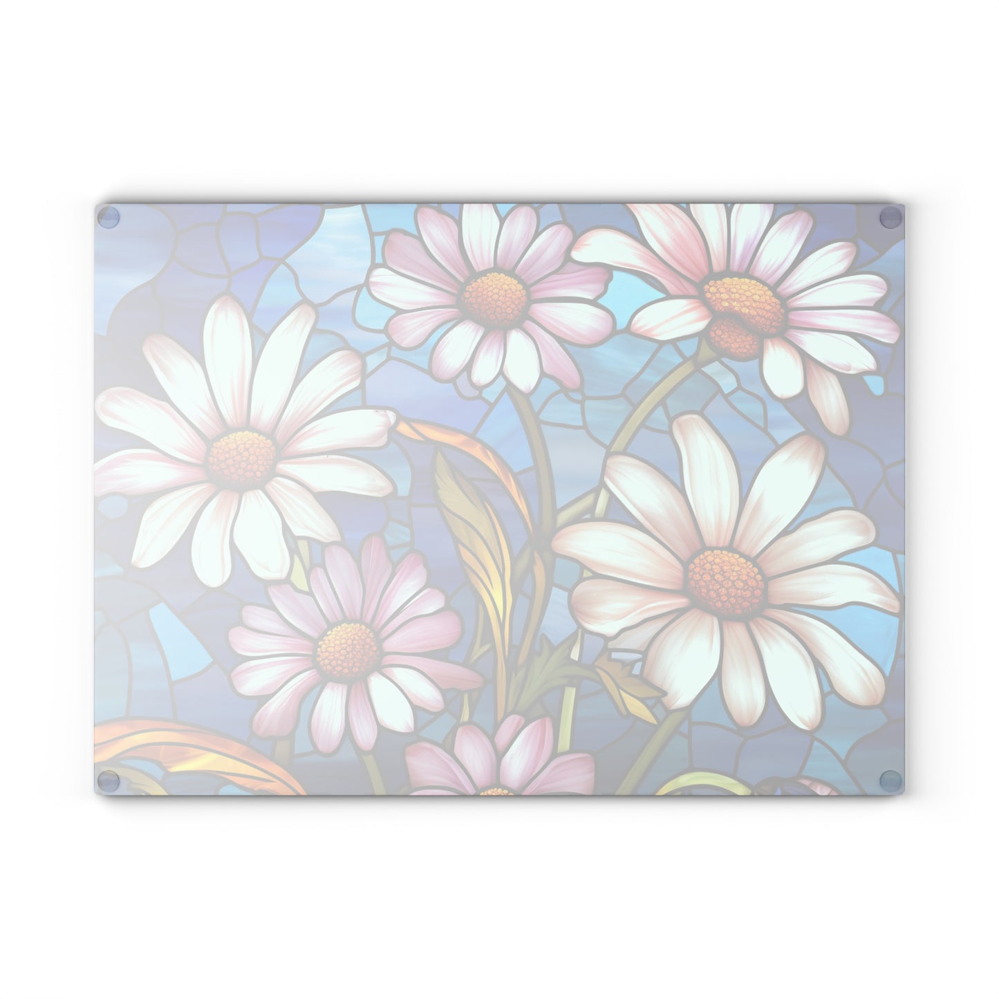 Dazzling Daisy Delight: Stained Glass-inspired Glass Cutting Board for Artful Kitchen Creations