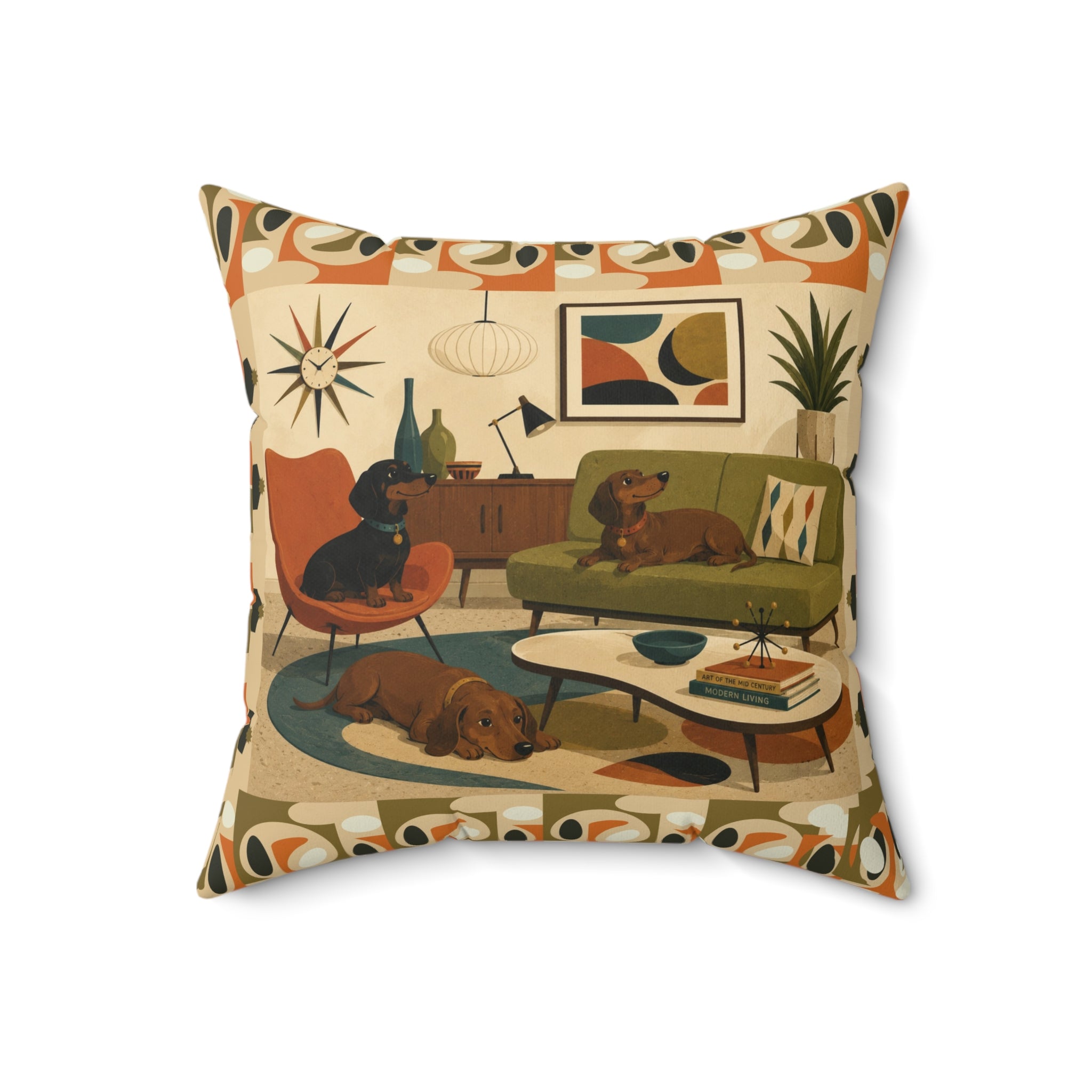 Mid-Century Dachshund Living Room Dogs - Pillow