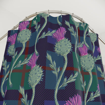 Scottish thistle, tartan, bathroom decor, floral Polyester Shower Curtain