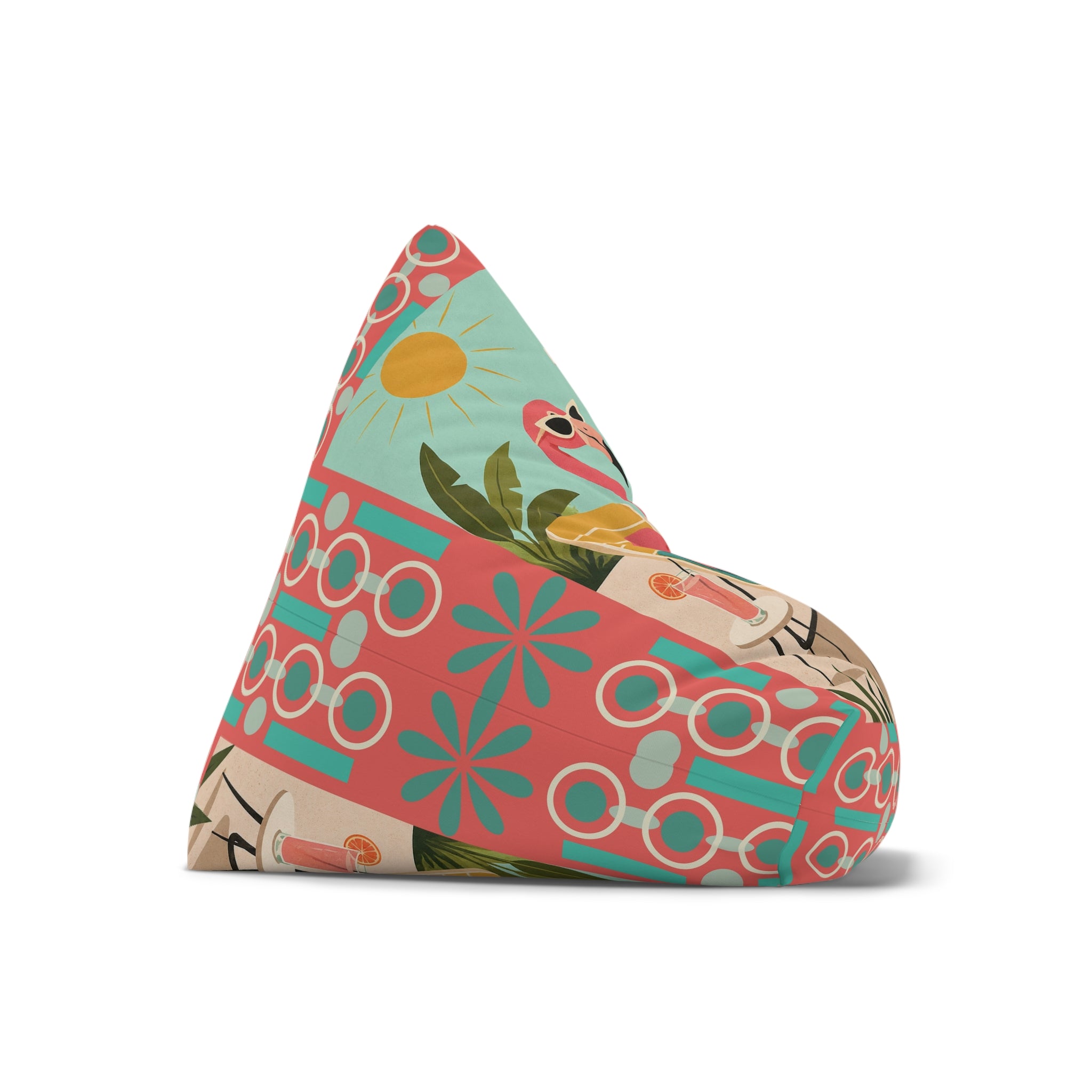 Tropical Pink Flamingo MCM Bean Bag Chair Cover | Retro Geometric Beach Print