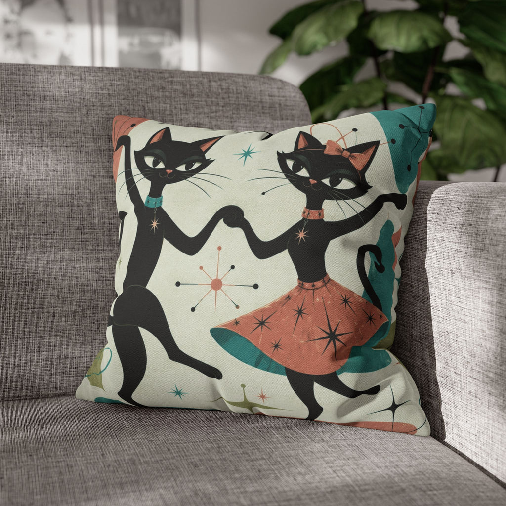 Dancing Retro Atomic Black Cats Pillowcase | Square Throw Pillowcase - COVER ONLY