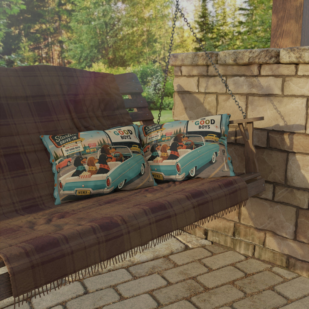MCM Dachshund Drive-In Dogs Retro Art Outdoor Pillow | Vintage Movie Night