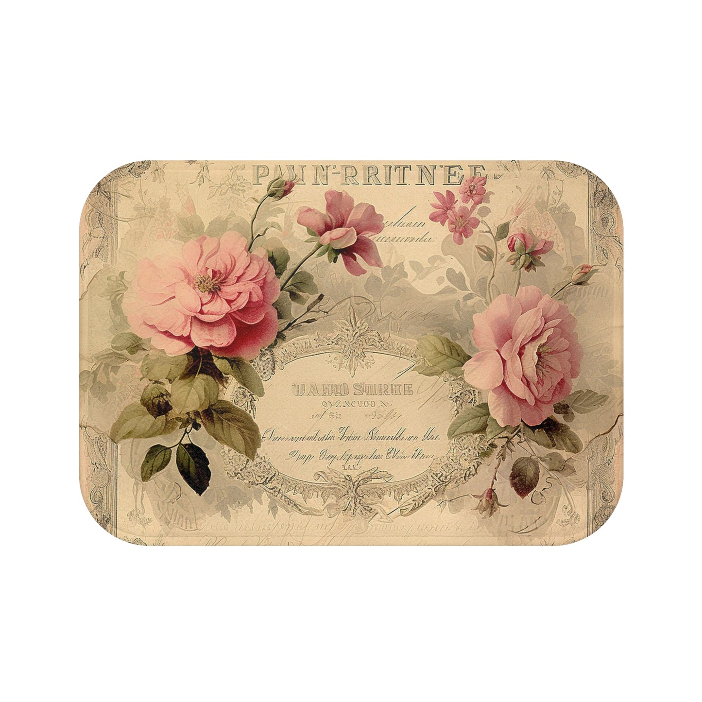 Pink old fashioned roses shabby chic Bath Mat, Farmhouse decor, non-slip bathmat, country cottage, French vintage inspired bath mat