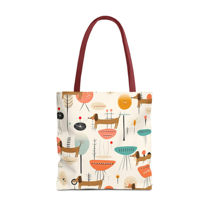 Tote Bag, Mid Century Modern Dachshund tote bag, carry bag, dog lover, beach, shopping, book bag, overnight or day trip tote bag