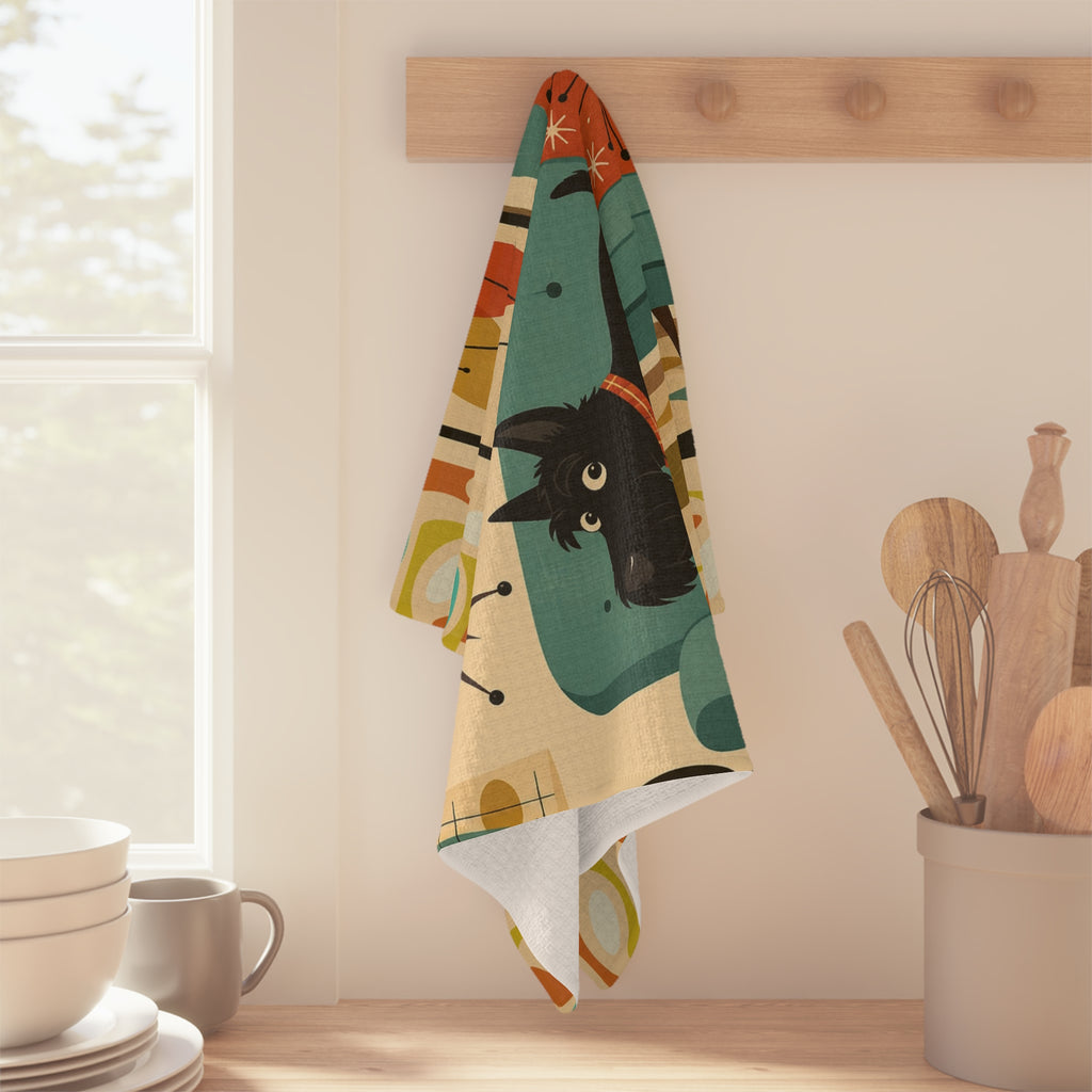 Mid Century Scotty Dog Microfiber Tea Towel | Retro Living Room Illustration