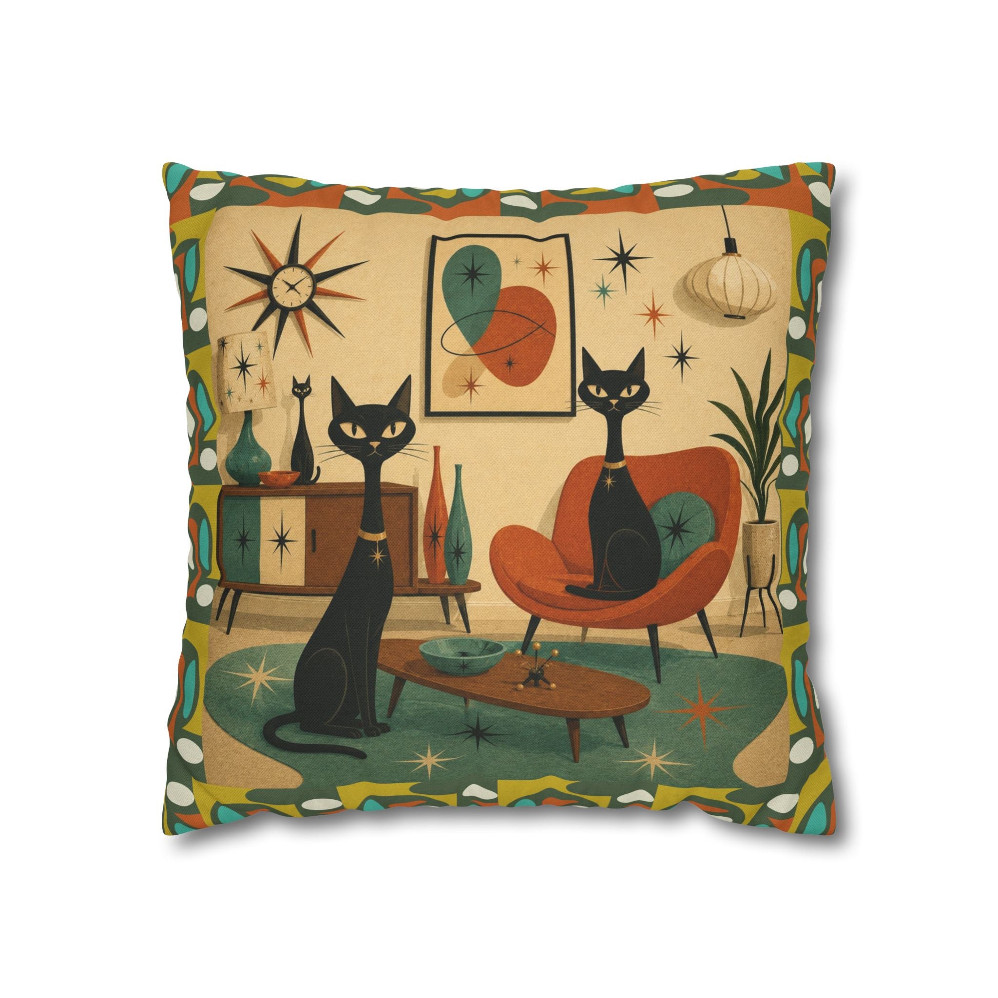 Mid Century Atomic Cats Pillowcase | Retro Atomic Living Room Throw Pillow - COVER ONLY